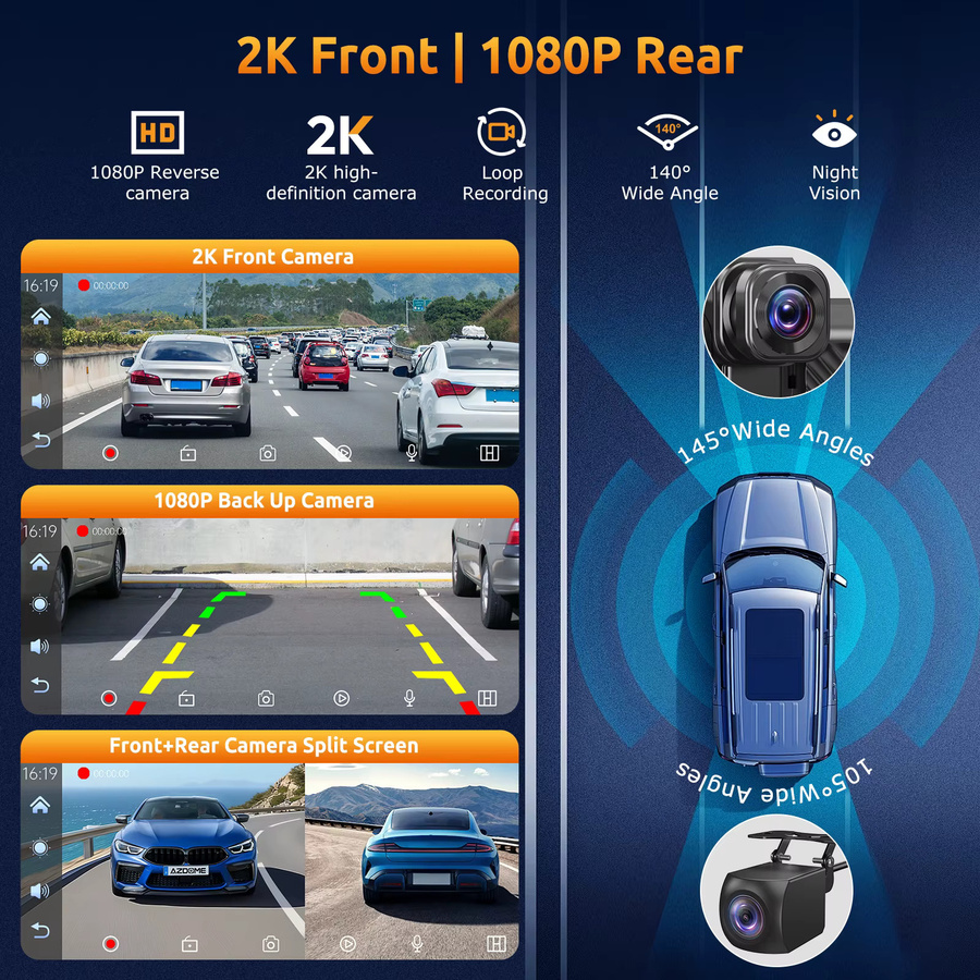 MOPECT 8,1 Zoll Autoradio mit 4K+1080P Touchscreen, kabellosem Apple CarPlay und Android Auto, Dual-Lens-Videorekorder DVR, Mirror Link, WLAN, Bluetooth und Rückfahrkamera in Schwarz - Bild 3
