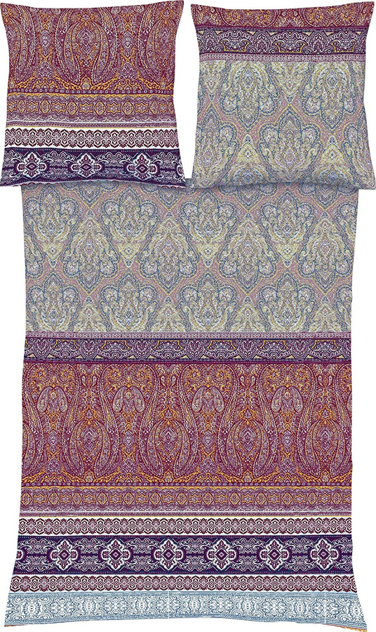 Fleuresse Mako-Satin Bettwäsche mit Paisley Ornamente in Mystic Rot, bestehend aus Bettbezug und Kissenbezug, Baumwolle, B/T/H: 155 x 220 cm und 80 x 80 cm - Bild 1