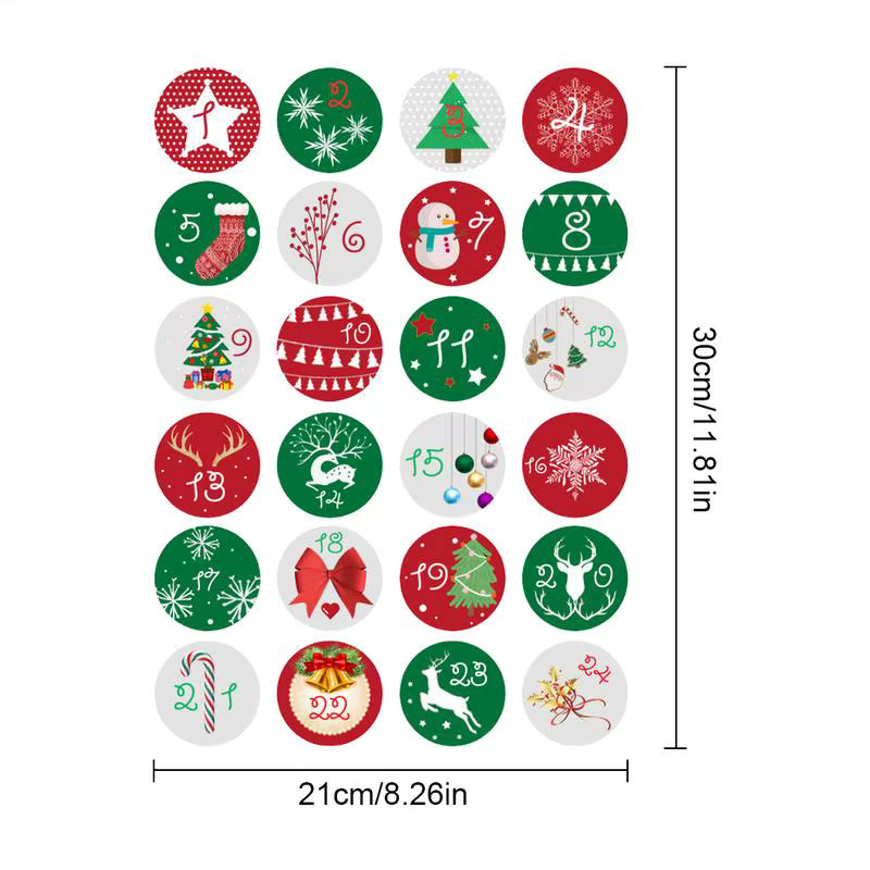 Selbstklebende Adventskalender Aufkleber mit Zahlen und Frohe Weihnachten Motiven, bunte Geschenketiketten aus Papier, Multicolor - Bild 4