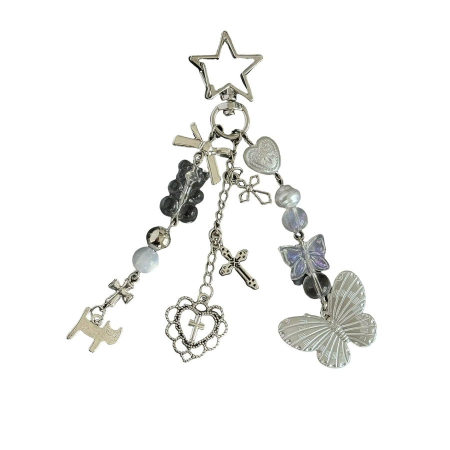 Taschenanhänger Schmetterling, Bär, Kreuz, Perle, Silber, Unisex - Bild 3