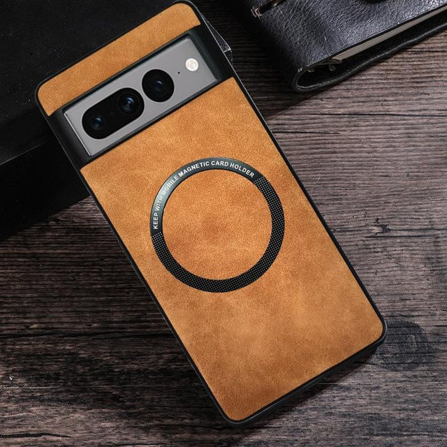 MagSafe Magnetische Lederhülle für Google Pixel 8 7 Pro 6 XL 6A 7A in Braun, Matt und Stoßfest mit kabellosem Laden - Bild 1