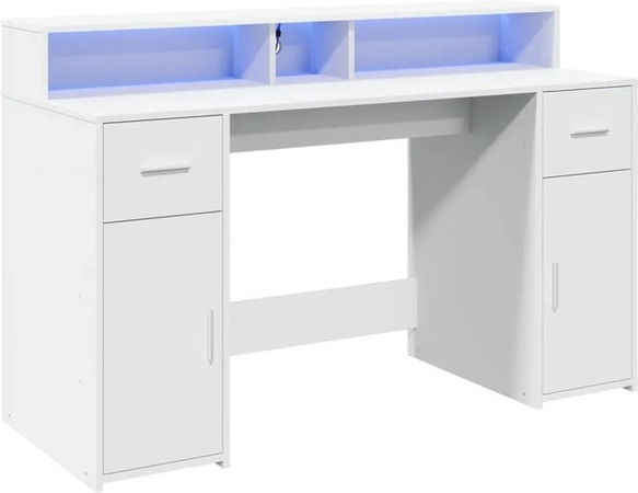 vidaXL Gaming-Schreibtisch mit LED in Weiß, B/T/H: 140 x 55 x 91 cm