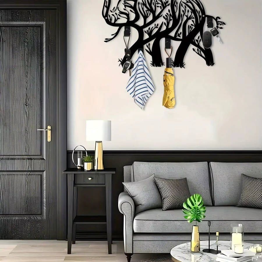 MISSLOVE Elefanten-Schlüsselhalter aus Metall in Schwarz im Baumdesign als Wandhaken für deine Eingangsbereich-Dekoration - Bild 5