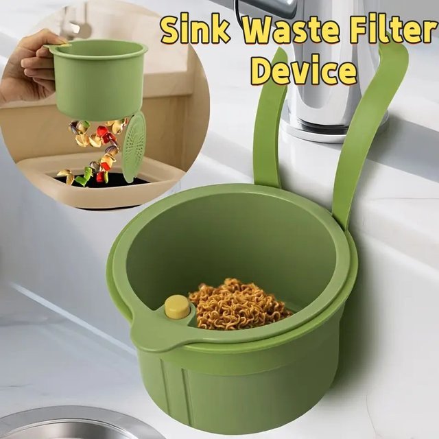 Abnehmbarer One-Touch-Abflusskorb als Waschbeckensieb und Filterhalter für Küche und Badezimmer in Weiß und Grün aus Kunststoff - Bild 1