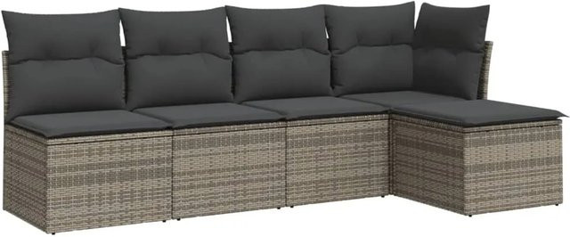 vidaXL 5-tlg Garten-Sofagarnitur in L-Form aus Poly Rattan mit Kissen und Ottoman, Grau - Bild 1