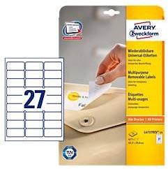 Avery Zweckform Universal-Etiketten Weiß, wiederablösbar, B: 63,5 mm, H: 29,6 mm - Bild 2