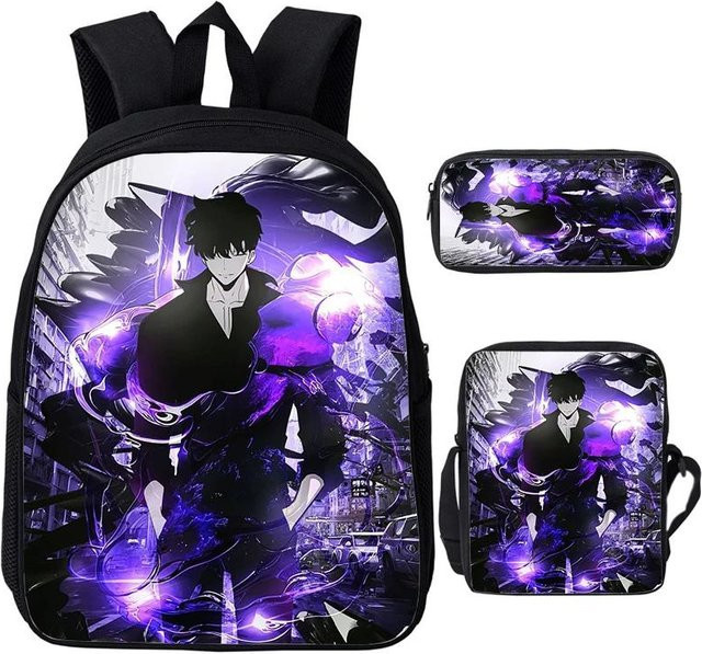 Solo Leveling IGRIS 3er Set Kinderrucksäcke mit Umhängetasche und Federmäppchen in Purple von CozyHomeDecor - Bild 1