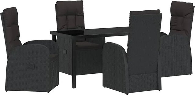 vidaXL Garten Essgruppe 5-teilig aus Poly-Rattan und Glas in Schwarz mit Polsterkissen - Bild 1