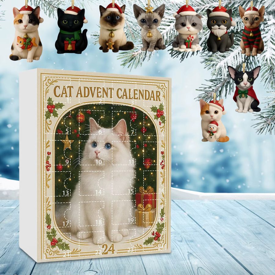 APWIKOGER Adventskalender aus 2D-Acryl mit 24 hängenden Tier-Ornamenten als Weihnachtsbaum-Anhänger mit Katzen, Hunden und Flamingos - Bild 2