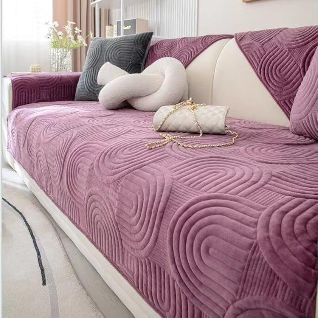 Rutschfester Samt Sofabezug in Lila, Warmes Couch-Überwurf im französischen Stil, B/B: 90 x 90 cm - Bild 1