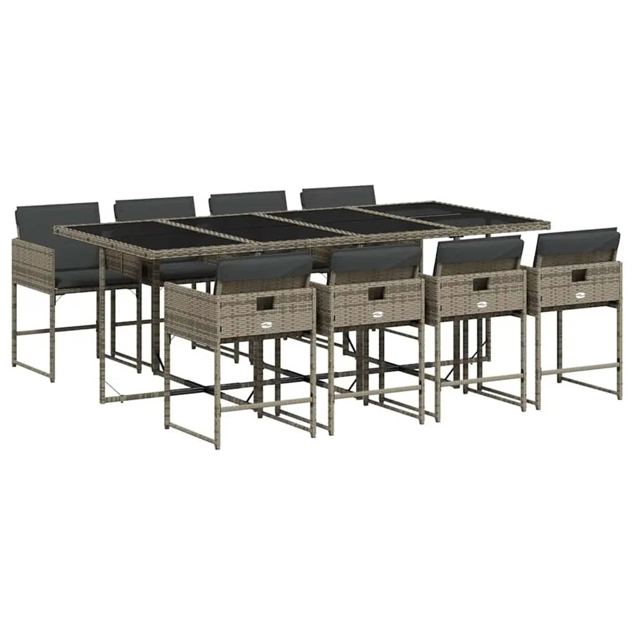 vidaXL 9-teilige Garten-Essgruppe aus Poly-Rattan in Grau mit Kissen und Hartglas-Tischplatte - Bild 2
