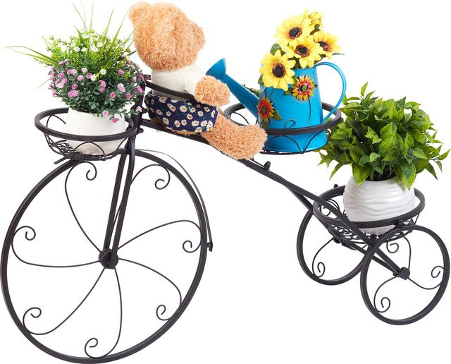 Wisfor 3-stufiger Gartenblumenständer in Fahrradform aus Eisen, Schwarz Matt, Vintage Pflanzenregal für Innen und Außen - Bild 1