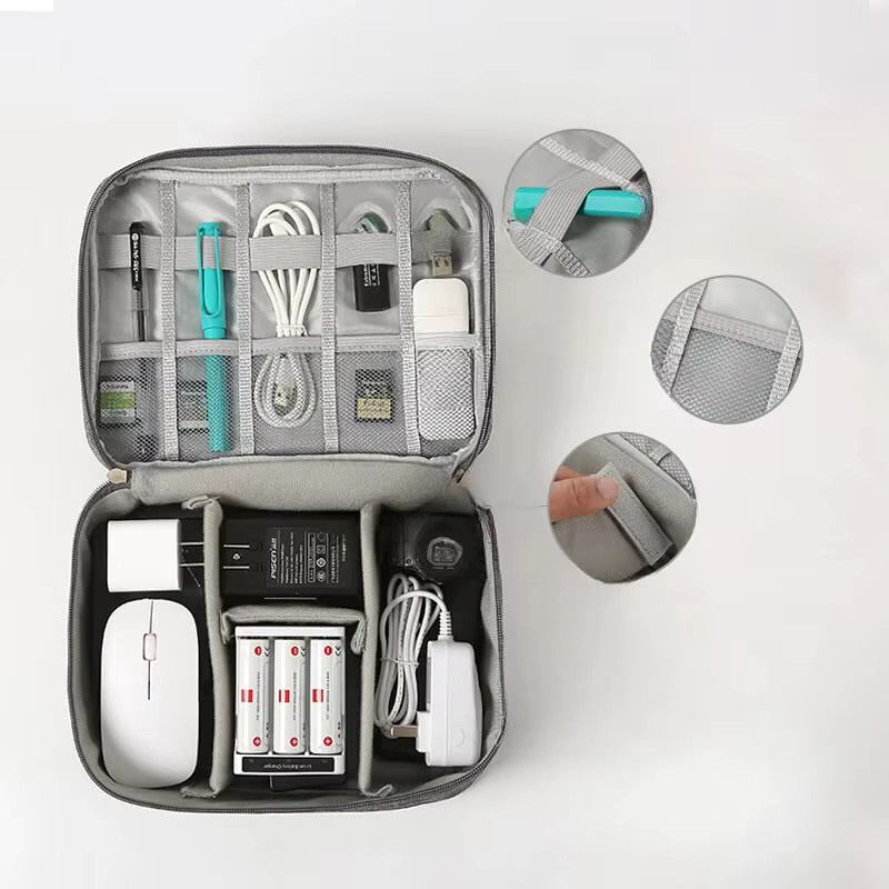 Multifunktionale digitale Reisetasche mit großer Kapazität und USB-Aufbewahrung für Powerbank und Datenkabel in Schwarz und Grau - Bild 2