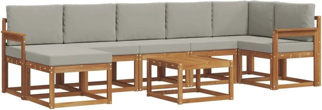 vidaXL Outdoor-Sofagarnitur aus Akazienholz in L-Form mit 8-teiligem Set und Kissen in Hellgrau - Bild 1
