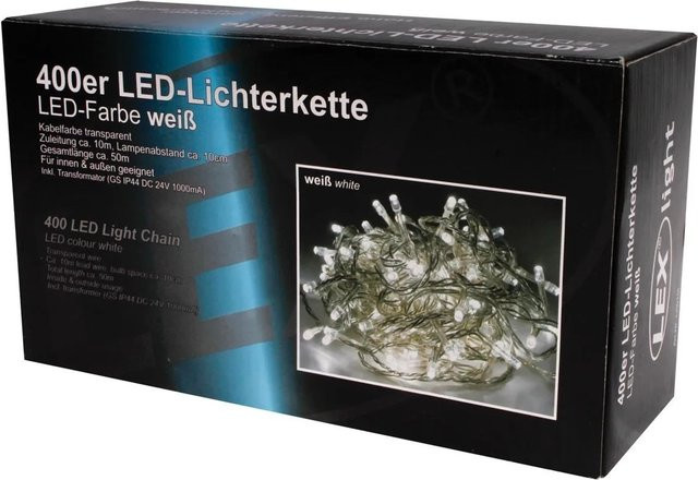 Lex LED Lichterkette mit 400 Lichtern in Weiß für Innen und Außen mit IP44 Schutz - Bild 1