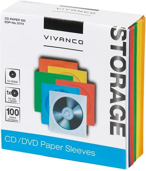 Vivanco CD/DVD Papier-Umschläge, 100er Pack, Mehrfarbig - Bild 1