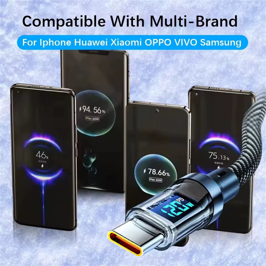 NNBILI 120W USB-C auf USB-C und USB-A auf USB-C Ladekabel mit LED-Display in Schwarz - Bild 5