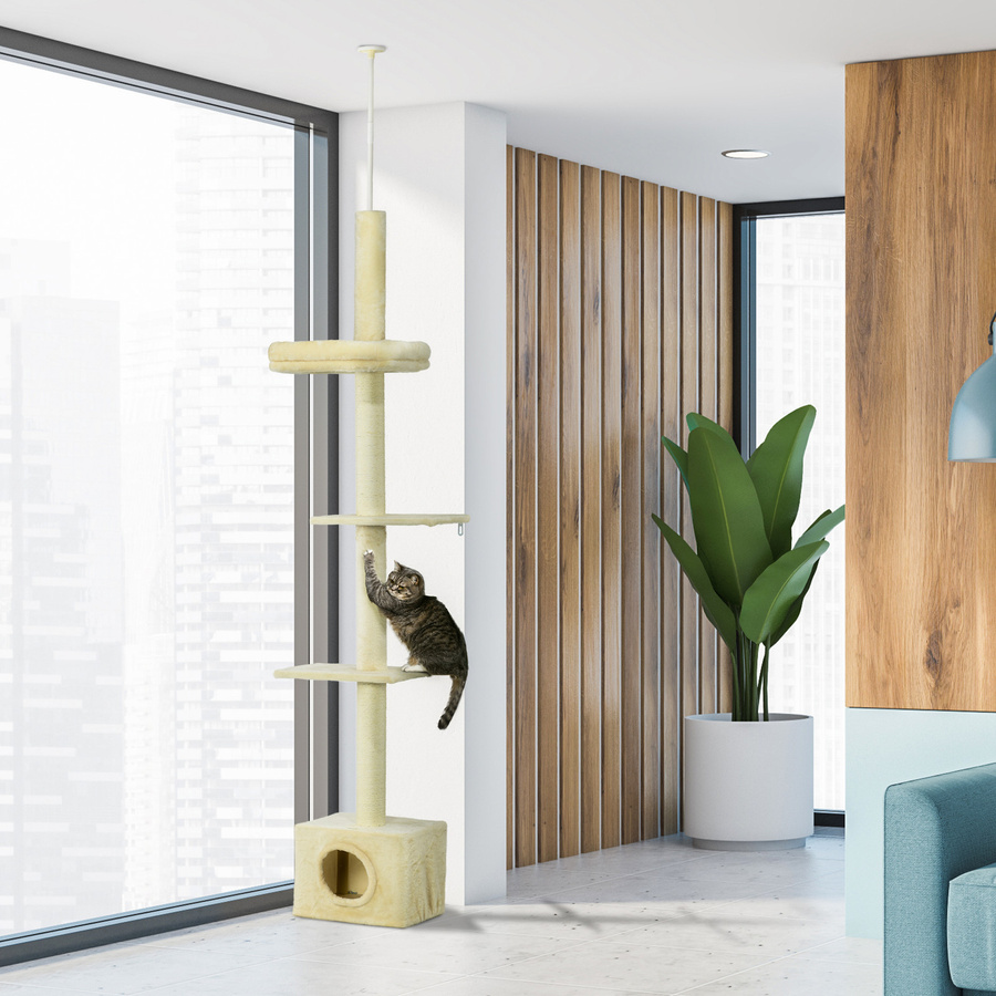 PawHut Kratzbaum mit Hängematte und Sisalstämmen beige, höhenverstellbar von 230 bis 260 cm, Aosom - Bild 2