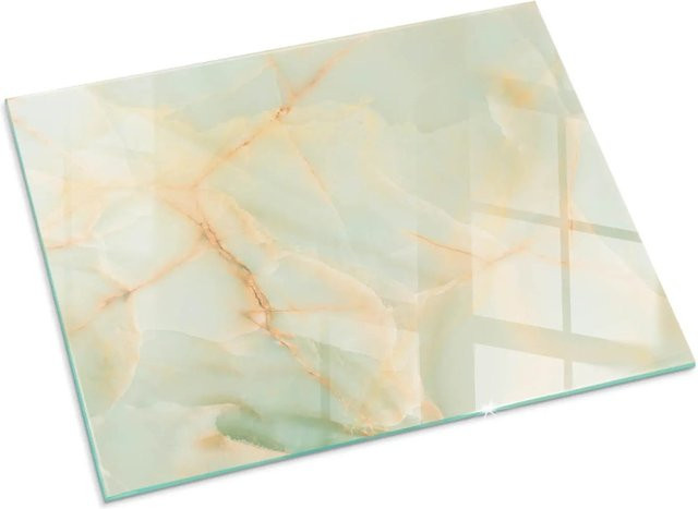 Tulup Glasplatte für Kamin mit abstraktem Marmormuster in Türkis, B/T: 80 x 60 cm - Bild 1