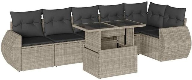 vidaXL 7-teilige Garten-Sofagarnitur aus Poly-Rattan mit Kissen in Hellgrau - Bild 1