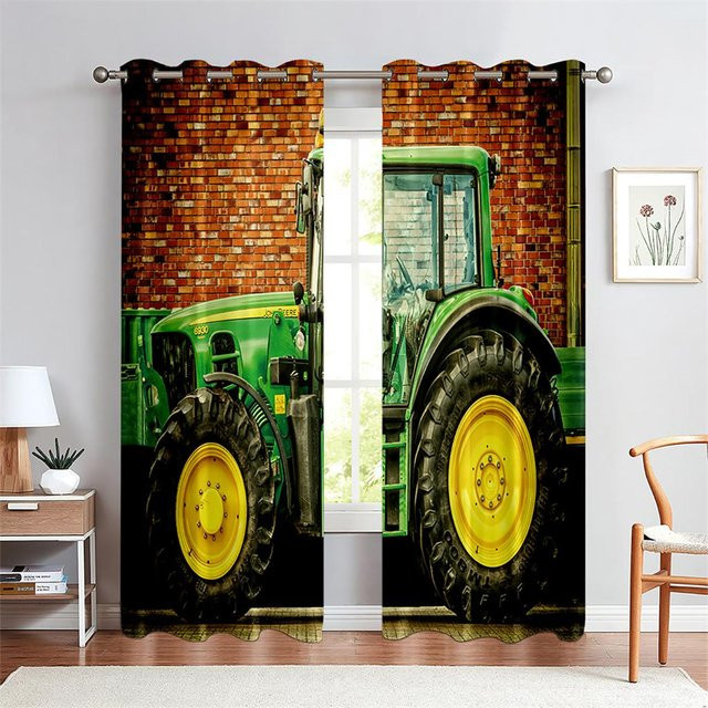 2er-Set 3D-Vorhänge mit Bauernhof-Motiv und Traktor-Design, halbtransparent, Mehrfarbig, B: 75 cm, H: 166 cm - Bild 1