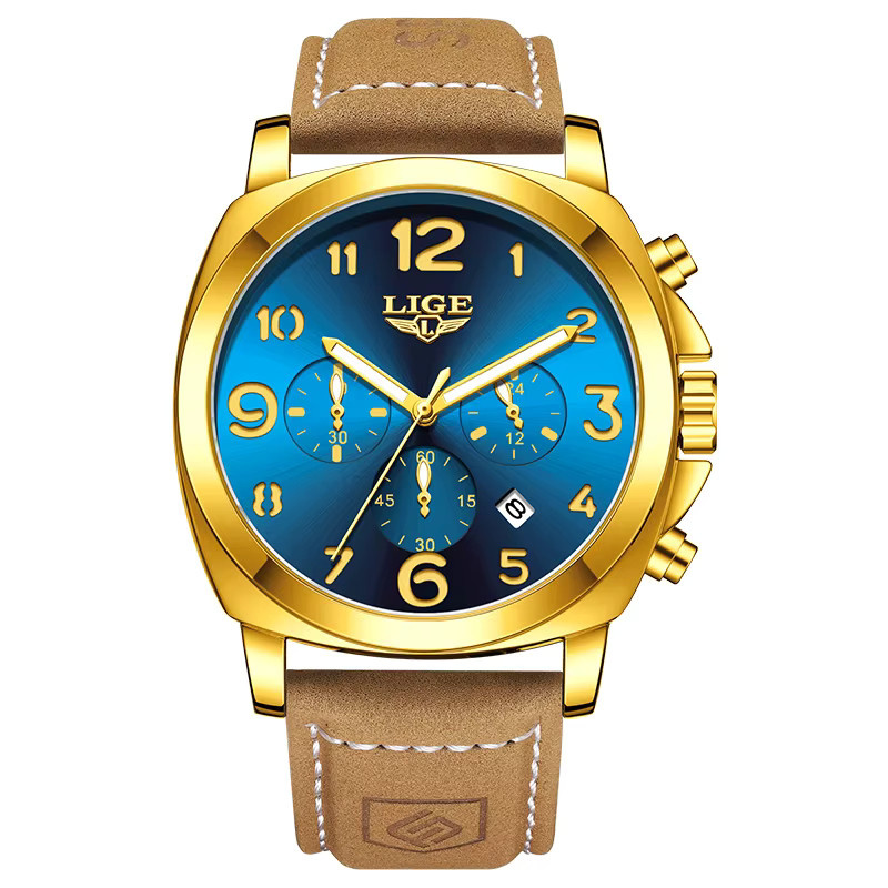 LIGE Armbanduhr Quarz, Leder, Blau, Herren - Bild 7