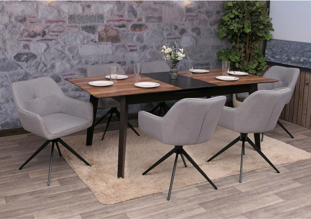 6er-Set Esszimmerstühle MCW-O47 mit Armlehnen, drehbar mit Auto-Return Funktion, Stoff Textil, hellgrau - Bild 1