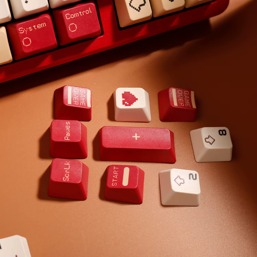 TROVANCO Retro Tastenkappen Set mit Koreanischem Hangul, PBT Material, FC Profil für MX Switches, Rot Weiß Braun, 120 Tasten - Bild 2