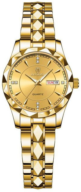 Binbond Armbanduhr, Edelstahl, Gold, Quarz, Datum, Damen - Bild 1