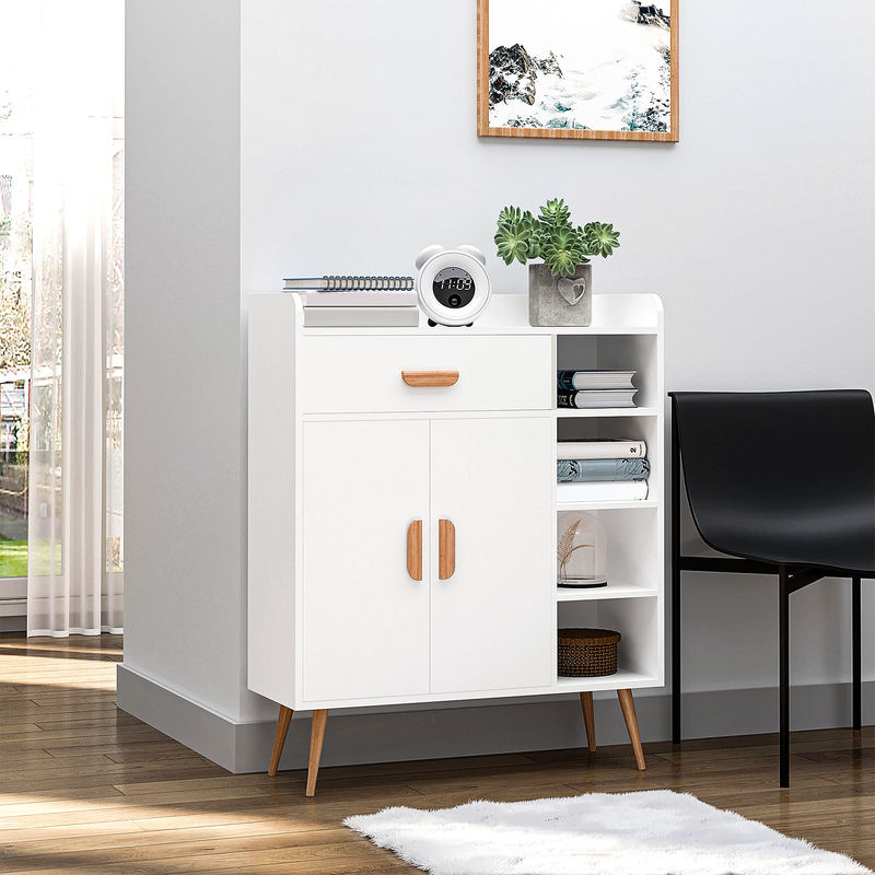 HOMCOM Sideboard Kommode in Weiß mit 1 Schublade, 2 Türen und 3 Fächern, B/T/H: 80 x 29,5 x 96 cm - Bild 2