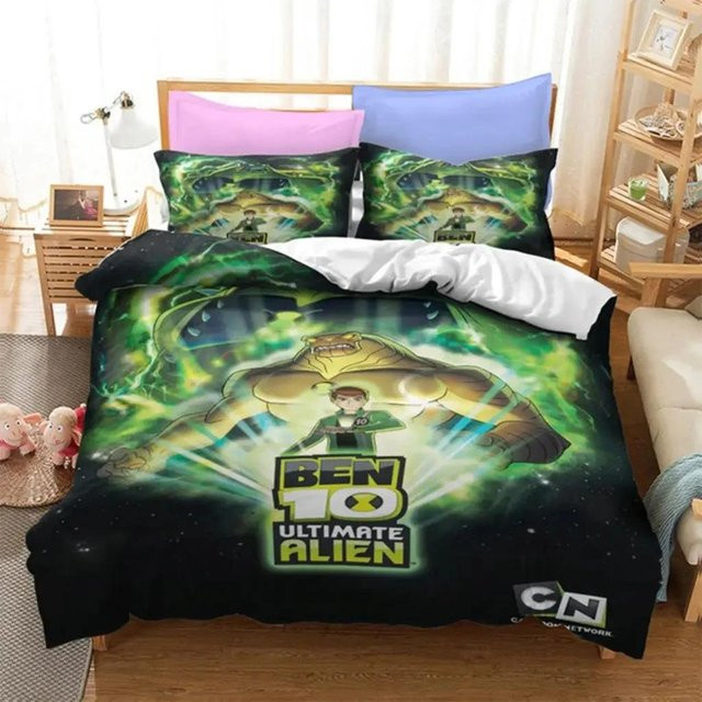 Allbestart Ben 10 Alien Force Bettwäsche Set mit 3D Cartoon Druck, Bettbezug und Kissenbezug aus Mikrofaser, Mehrfarbig, B/H: 135 x 200 cm - Bild 1