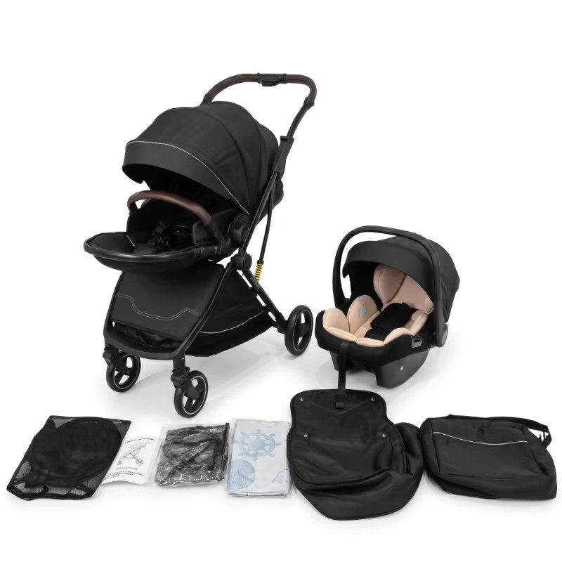 2-in-1 Reisekindwagensystem in Schwarz mit Babyautositz und Babywanne, faltbar - Bild 3