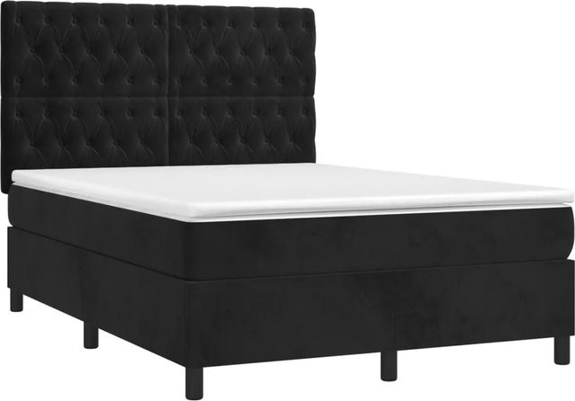 vidaXL Boxspringbett mit Matratze in Schwarz aus Samt mit LED-Unterbettbeleuchtung und USB-Ladeport, B/T: 140 x 190 cm - Bild 1