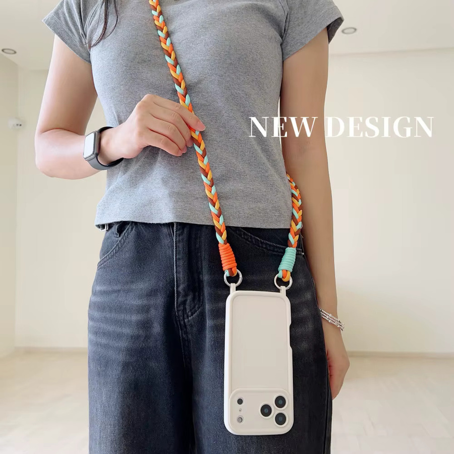 Xeber Crossbody Lanyard mit geflochtener Kordel und Flüssigsilikonhülle für iPhone, Farben: Schwarz und Multicolour - Bild 3
