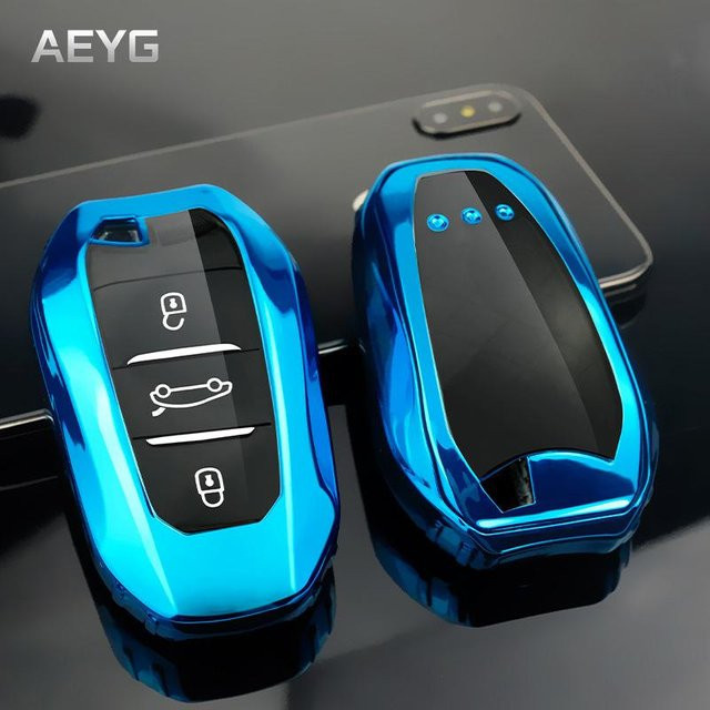 Weiche TPU-Autoschlüsselhülle mit Schlüsselanhänger in Blau für Peugeot 308 408 508 2008 3008 4008 5008 und Citroen C4 C6 C3-XR - Bild 1