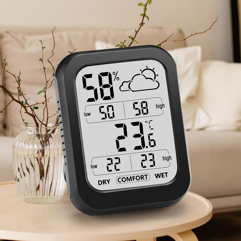 Painter Digitales Innen-Thermometer Hygrometer in Schwarz mit Temperatur- und Feuchtigkeitsmessung sowie Wetter- und Komfortanzeige - Bild 3