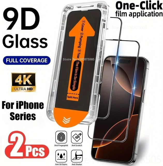 HKYC 2er-Set HD gehärtetes Glas für iPhone 17, 17 Pro Max, 16E, 16 Plus, 15, 14 Pro Max, 11, 12 Pro Max, 13 Mini mit Auto-Ausrichtungsset, transparent - Bild 1