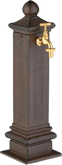 Relaxdays Standbrunnen in Säulenform aus Aluminiumguss und Stahl in Braun mit Antik-Design, H: 47 cm, B: 14 cm, T: 18,5 cm - Bild 1