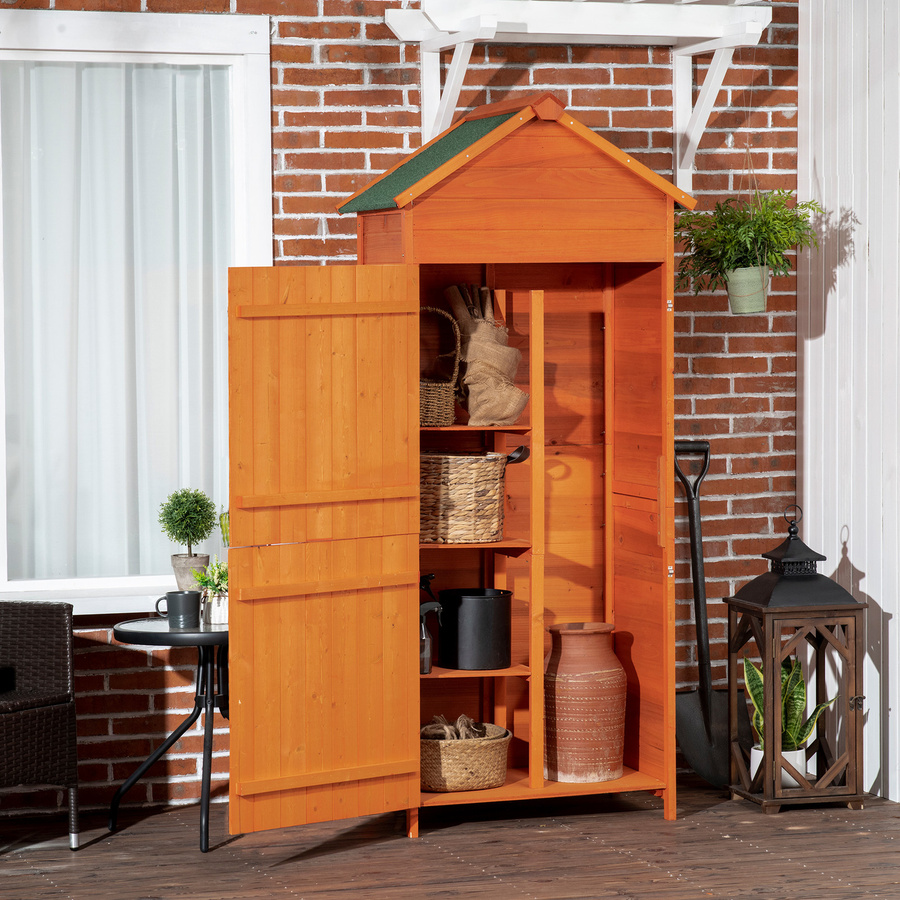 Aosom Outsunny Gartenschrank aus Massivholz mit Asphaltdach und Doppeltür in Orange, B/T/H: 84 x 52 x 188 cm - Bild 2