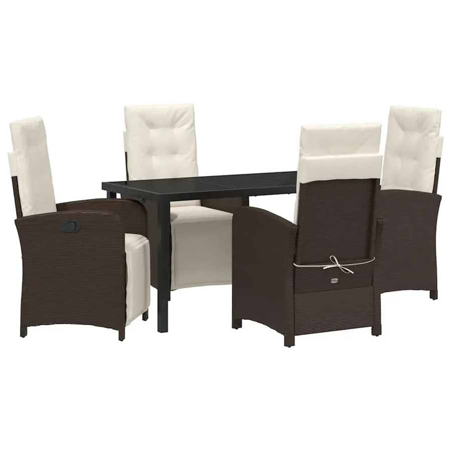 vidaXL Garten Essgruppe 5-teilig aus Poly-Rattan und Glas in Braun - Bild 2