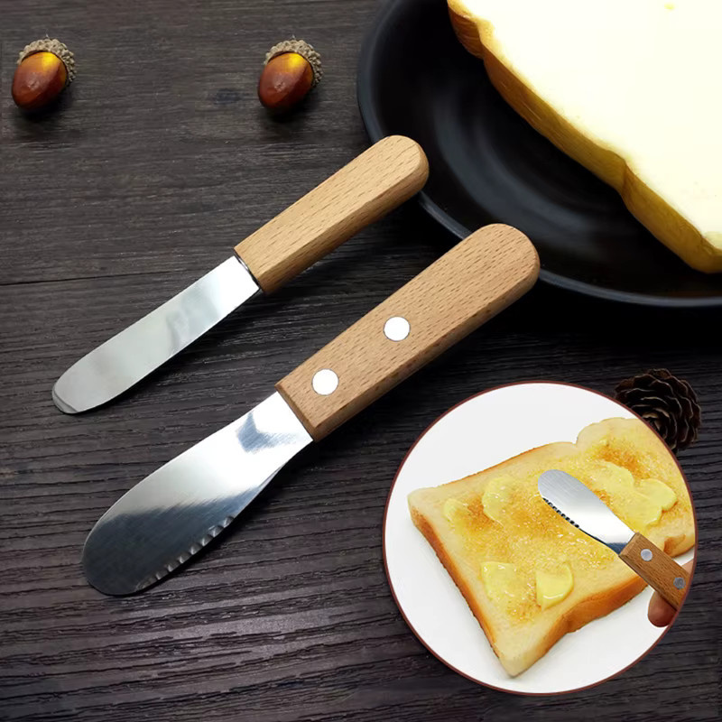 Stookits Buttermesser mit Holzgriff und polierter Silberoptik für Küche und Kinder - Bild 2