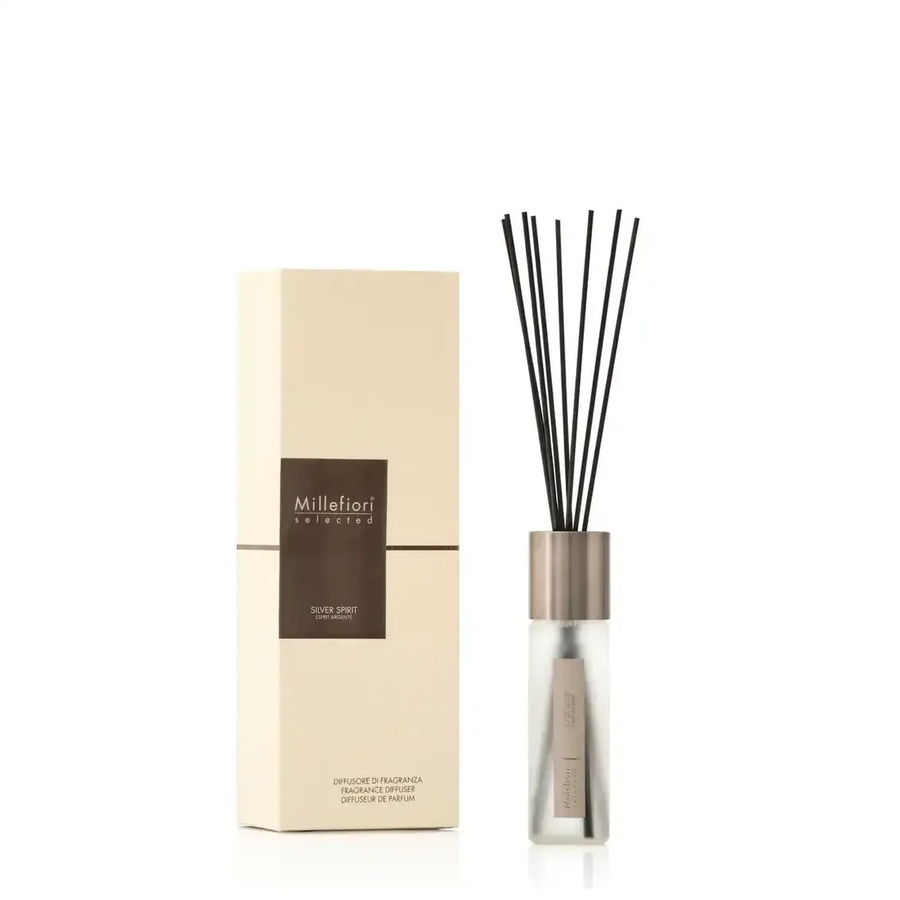 Millefiori Reed Diffuser Silver Spirit Duftstäbchen mit pudrigem Duft, 100 ml, Silber/Transparent - Bild 1