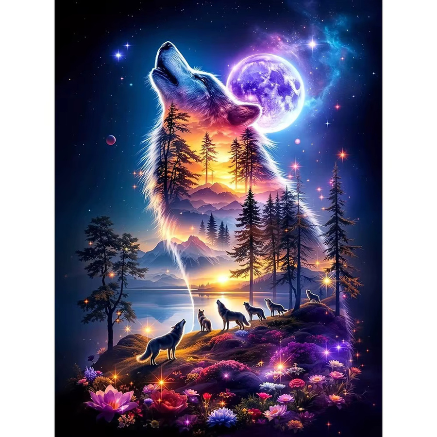 EverShine DIY Diamantmalerei Wolf im Wald mit Mond, 5D Mosaik Stickerei in Multicolour, B/H: 30 x 30 cm - Bild 4