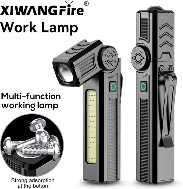 XIWANGFIRE Multifunktionaler LED-Arbeitsscheinwerfer mit Magnet und Akku, wiederaufladbar via USB, Schwarz - Bild 1
