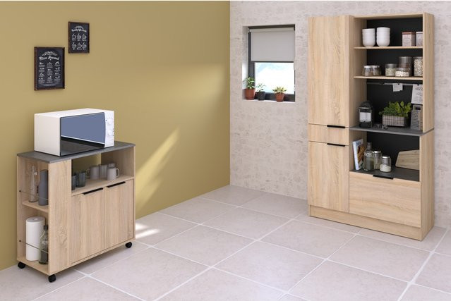 Parisot Küchenbuffet Set Fumay 1 in Eiche und Betonoptik modern mit Schranktüren und Regalfächern - Bild 1