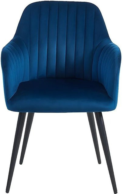 Vente-unique Eleana Stuhl aus Samt mit Armlehnen in Marineblau und Metallgestell B/T/H: 58 x 58 x 58 cm - Bild 1