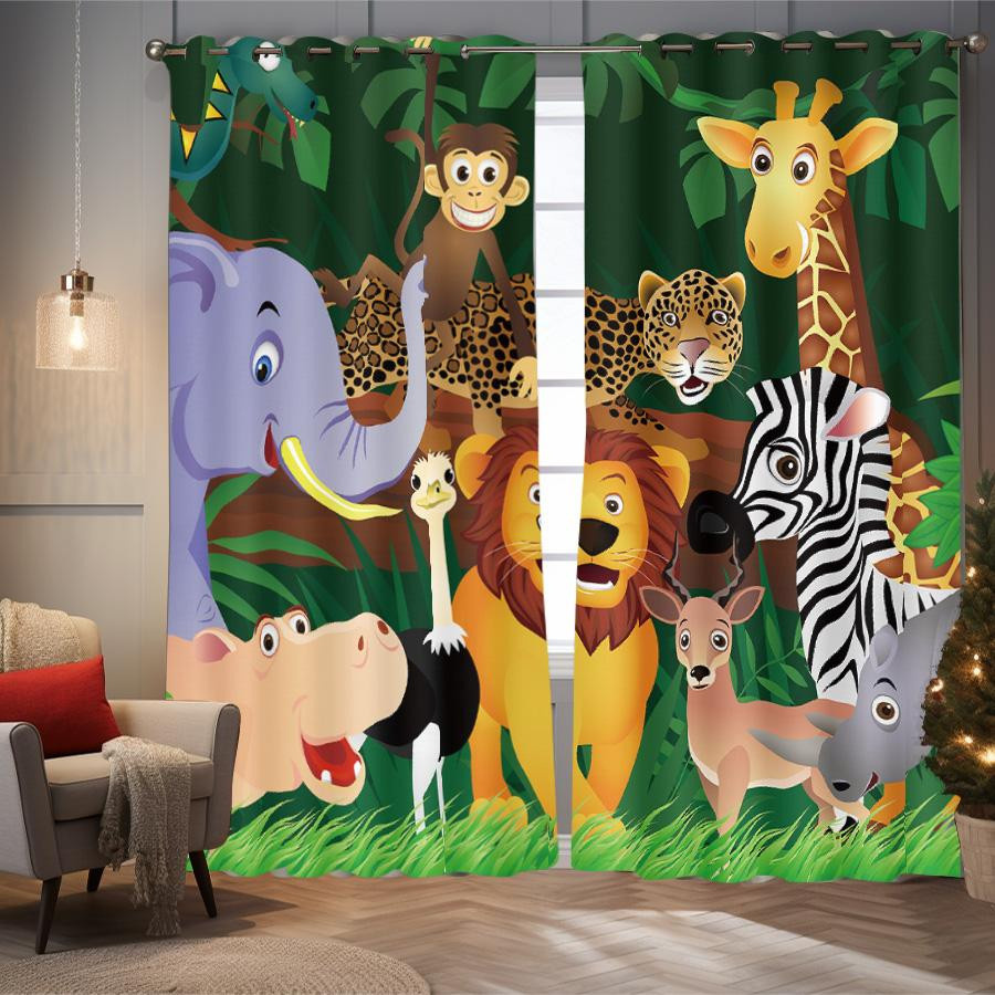 2er-Set halbtransparente Vorhänge mit Zeichentier-Motiven in Multicolour, Breite: 140 cm, Höhe: 160 cm - Bild 2