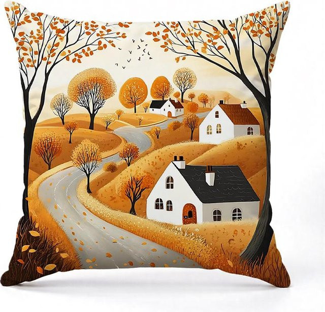 Dekorativer Kissenbezug von JMG Clothing mit herbstlicher Landschaft, quadratisch aus Polyester, Mehrfarbig, B/T/H: 45 x 45 x 0 cm - Bild 1