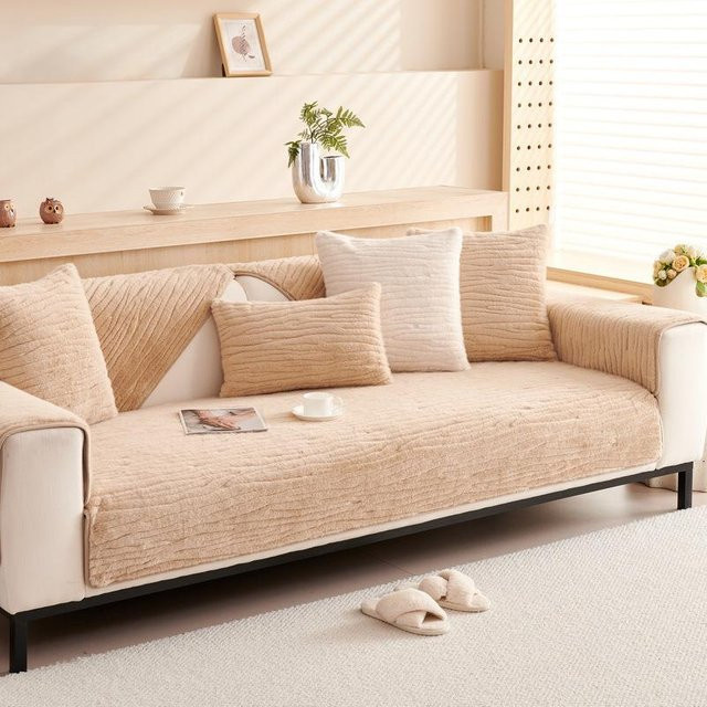 Cremefarbenes Plüsch-Sofakissen von Super Six in Beige, quadratisch, B/T/H: 70 x 70 x 70 cm - Bild 1