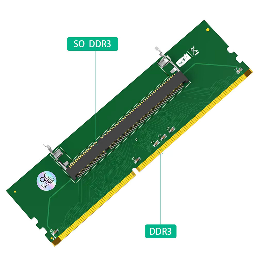 T.F.SKYWINDINTL SO-DDR3 zu DDR3 Adapter, 204-Pin auf 240-Pin, 1,5V Betriebsspannung, Farbe: Grün - Bild 2